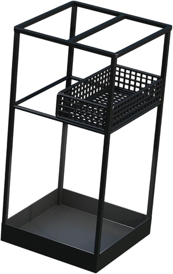 Umbrella Holder Iron Stand Rack Storage Bin Freestanding Organizer with Hollow Out Design Promotes Suitable for Home Office Corridor Apartment, Black