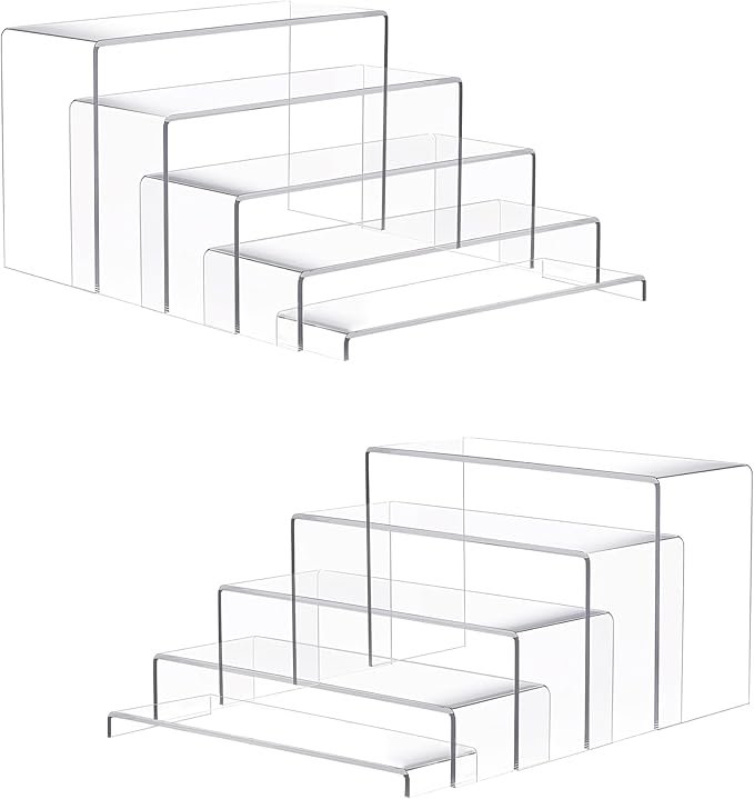 Goabroa 2 Sets 10 Pcs Clear Display Risers, Rectangular (7"-8"-9" L) Risers Display Stands, Table Stands for Jewelry, Cupcake, Perfume, Figures