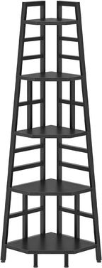 CHOEZON 70.1-Inch 5-Tier Tall Corner Shelf, Narrow Bookshelf for Small Spaces, Industrial Bookcase Display Stand for Living Room, Bedroom, Office, Black TCJ25BB