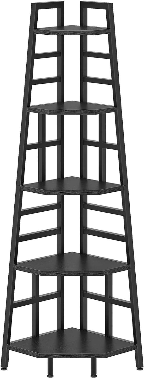 CHOEZON 70.1-Inch 5-Tier Tall Corner Shelf, Narrow Bookshelf for Small Spaces, Industrial Bookcase Display Stand for Living Room, Bedroom, Office, Black TCJ25BB