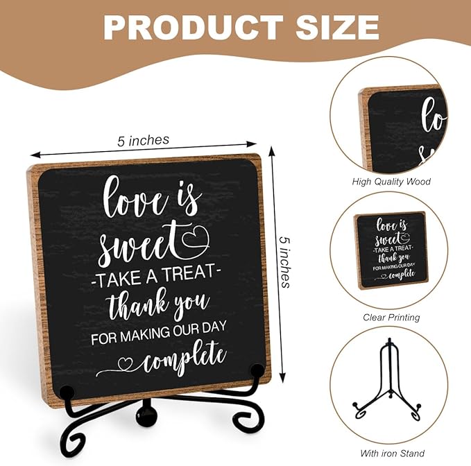 Funny Wedding Decor, Love Is Sweet Enjoy A Treat Sign Plaque, Lovely Gifts for Women Men Wedding Party Table Accessories Decorations, Bridal Shower Dessert Desk Sign