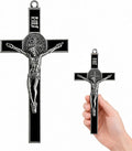 TALPGOD St Benedict Crucifix Silver Black 7.2 Inch,Crucifix Wall Cross for Catholic Decor,Jesus Christ Hanging Cross Wall Art Decor,Escapularios Catolicos,Saint Benedict Medal for Home Decoration