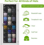 Unjumbly Baseball Hat Rack, 27 Pocket Over-The-Door Hat Organizer with Clear Deep Pockets to Display Baseball Caps Collection, Complete with 3 Over Door Hooks (Black, 27 Pockets)