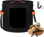 Oversized Hat Storage Box for Women & Men，19" D x 17" H Cowboy Hat Boxes with 1 Wood Hook Felt travel Round Hat Organizer Box with Dustproof Lid (Black)
