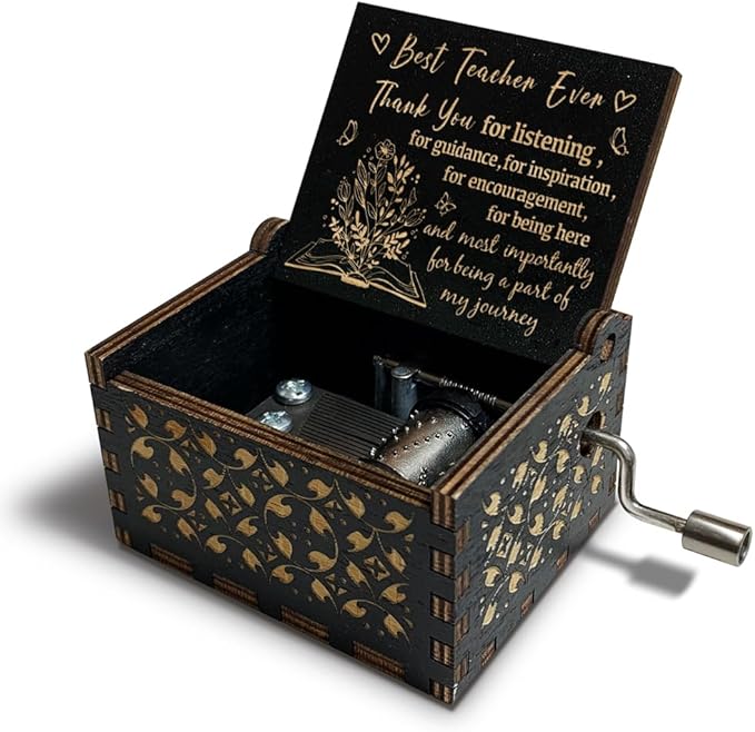 Teacher Appreciation Gifts for Women,Men,Hand Crank Antique Engraved Wood Music Boxes,Thank You Gift for Teacher on Christmas,Thansgiving Day,Birthday,Teacher's Day,Retired