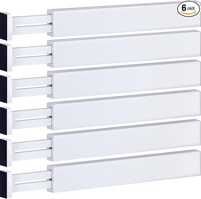 6 Pack Bamboo Drawer Dividers - 17" to 21.5" Expandable Adjustable Drawer Organizer for Kitchen Utensils, Large Drawer Divider, Clothes, Dresser, Bedroom, Bathroom, Desk Drawer Separator Set (White)