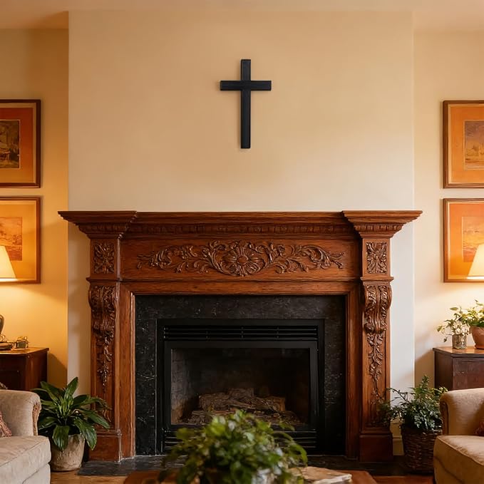 NUOBESTY 1Pc Wooden Cross for Wall, Black Christian Wall Decor Rustic Wood Hanging Accent for Indoor Home Prayer Room Church Baptism Confirmation Wedding, 11.02 x 6.30 x 0.79 in
