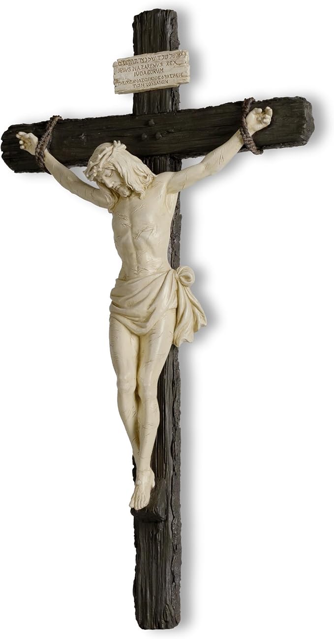 DevotedWalls 20.75" H Catholic Realistic Style Crucifix for Wall, Large realistic Jesus Chirst Cross for Church, Chapels and Home (Black and White Color)