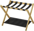 Luggage Rack, Folding Luggage Rack for Guest Room, Bamboo Suitcase Stand Holds up to 131 lb, Luggage Stand with Storage Shelf for Hotel, Bedroom (1 Pack)