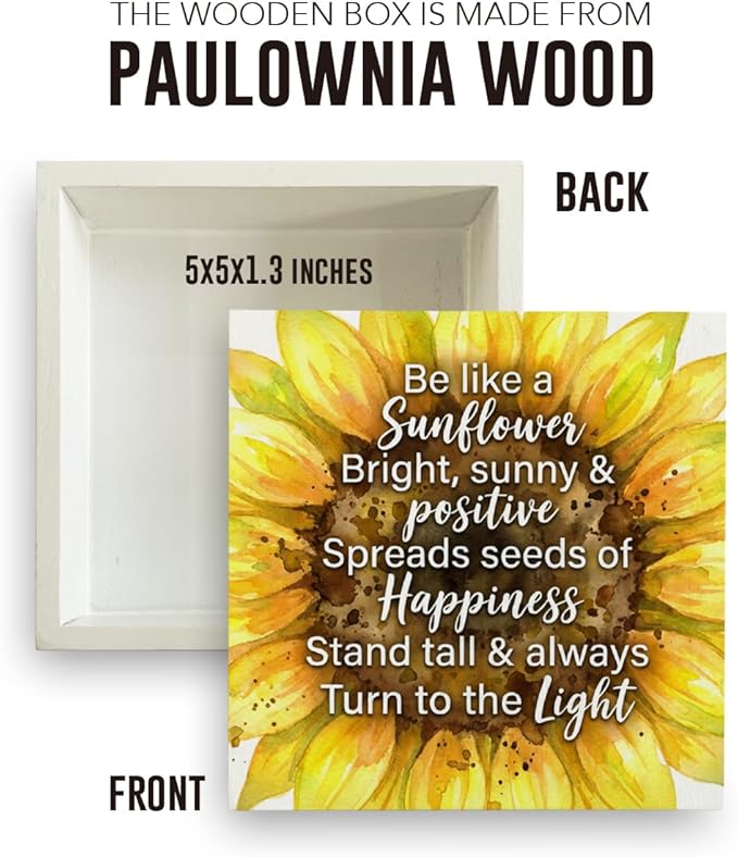 Sunflower Decorations Sunflower Desk Accessories Inspirational Desk Decor Summer Decorations Wooden Box Sign for Home Office Farmhouse Table Shelf