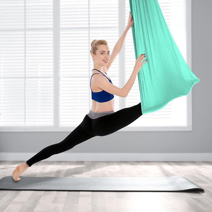 LOYALHEARTDY Aerial Silks Starter Kit, 11 Yards Equipment Set for Aerial Yoga, Durable Aerial Yoga Hammock Aerial Swing for Aerial Acrobatic, Aerial Dance & All Levels (L:10m W:2.6m)