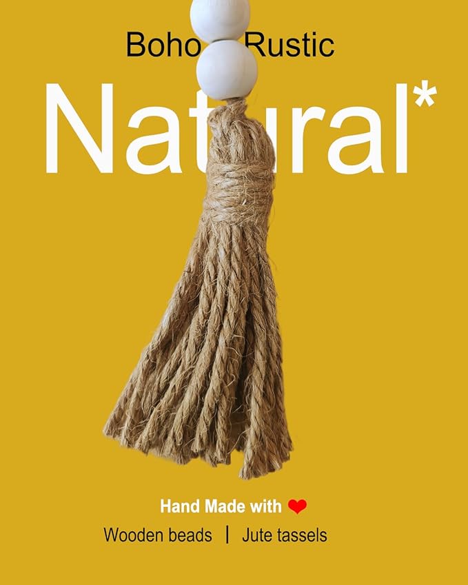 Boho Decor Wood Beads Garland Farmhouse Wall Hanging Decorations Natural Wooden Bead Tassel Decorative for Coffee Table Christmas and Prayer (Nature, 39")