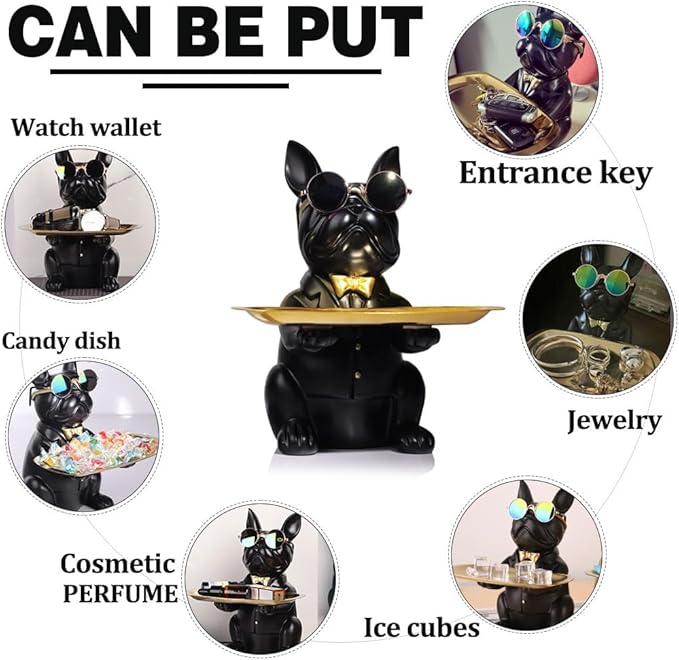 French Bulldog Gifts Statue Tray Organizer for Keys, Candy, Jewelry, Earrings, Entrance Piggy Bank - Modern Decor Resin French Bulldog Decor Entryway Table, Coffee Table, Office Desk, Home Decor
