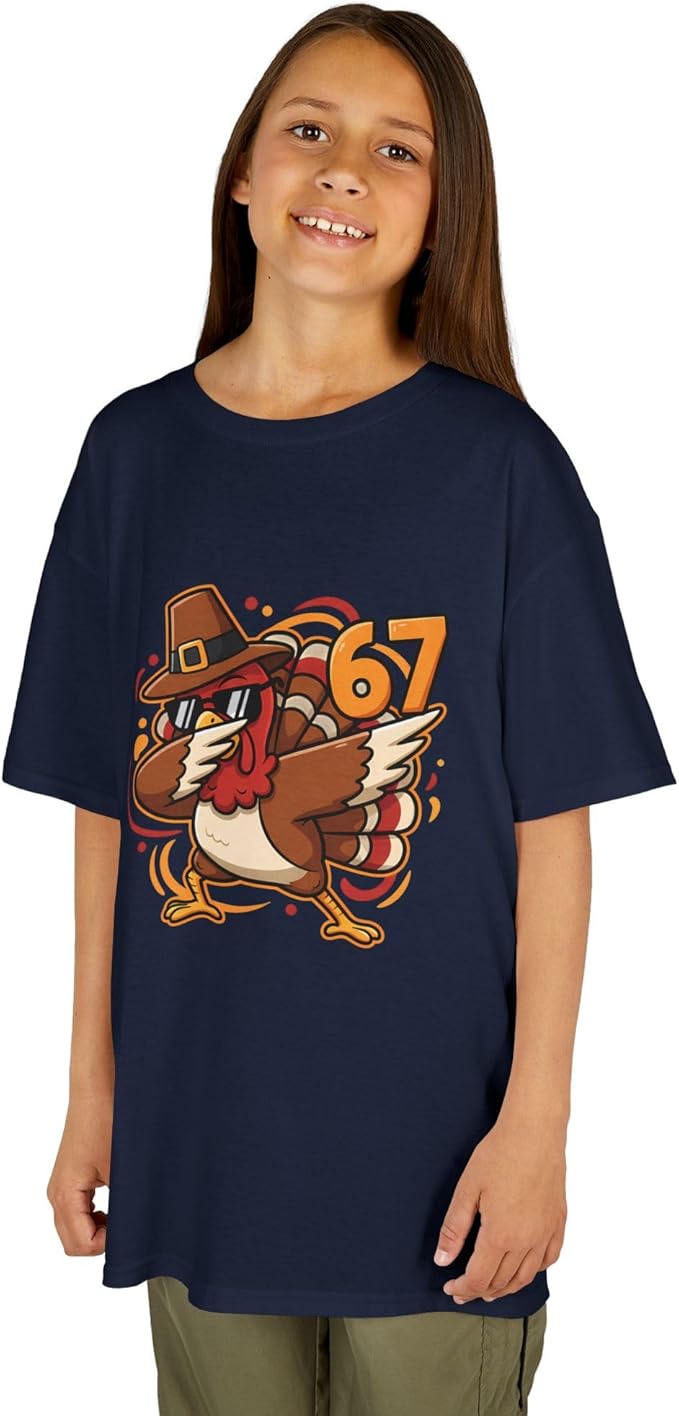 Dabbing Turkey 67 Funny Thanksgiving Pilgrim Kids Boys Girls Cool Swag Retro Fall Football Feast