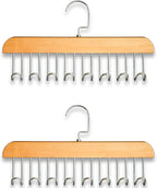 Belt Hanger 2Pcs Belt Hanger with 16 Hooks Bra Hangers for Closet,Space-Saving Wooden Closet Hanger Organizer for Ties, Scarves, Bras,Tank, Tops (Wood)