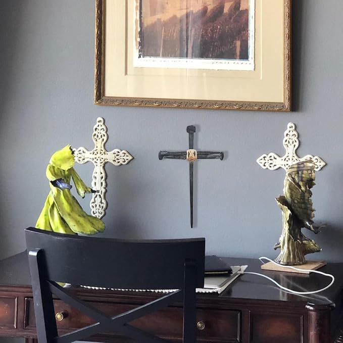 LeMeeOly Passion of Jesus Christ Crucifixion Nail, Metal Cross for Wall Decor, 3PCS Handmade Flat-Head Nails DIY Crafts 8’’,Christian Style Decor for Church Home Easter Christmas Memorials