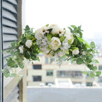 Ansuma Artificial Peony Flower Swag, 30 Inch Decorative Front Door Lintel Swag with Peonies and Eucalyptus Leaves for Wedding Arch Front Door Wall Window Home Garden Party Decor (White)