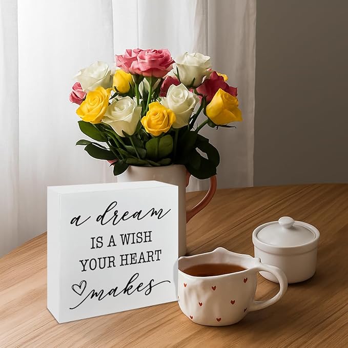 Motivational Home Decor, A Dream Is A Wish Your Heart Makes, Nursery Quote, Rustic Home Decor, Inspirational Art, Gift for Dreamers, Housewarming Gift, Box Sign Decoration Tabletop, 5.1x5.1inches