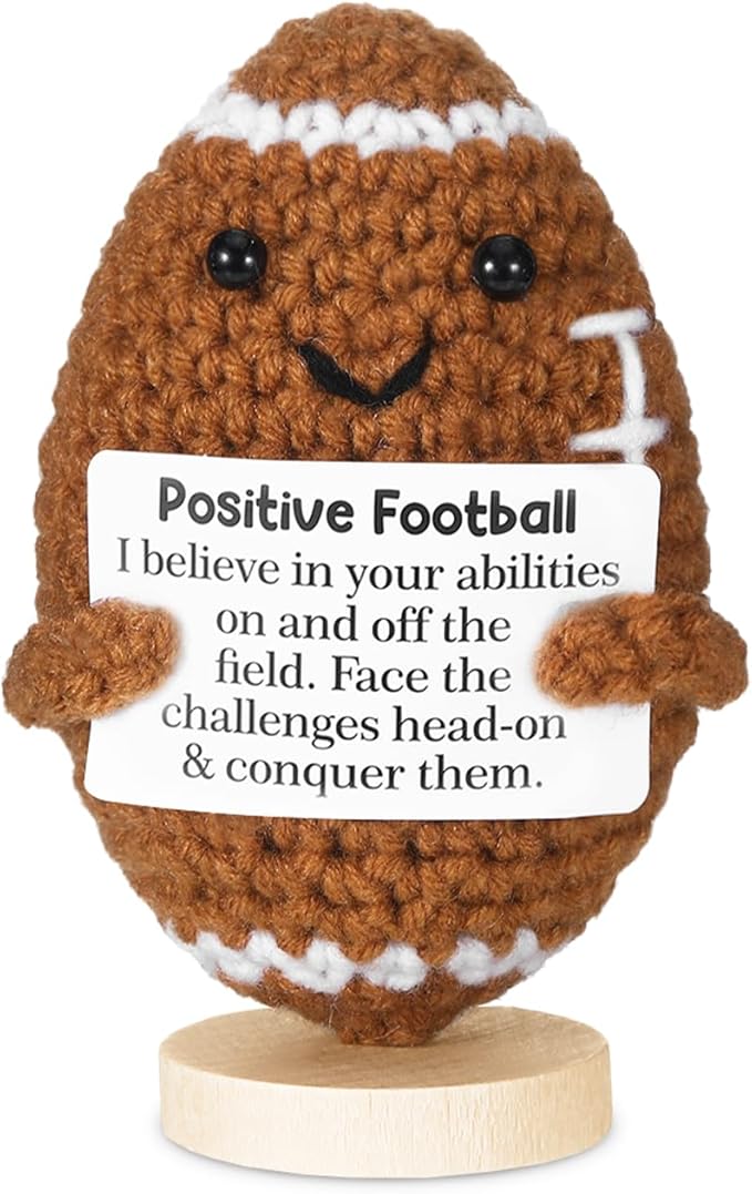 Positive Football Gifts,Handmade Crochet Football Doll,Funny Crochet Gifts for Women Men,Footballs Players Graduation Teacher Appreciation Birthday Gifts for Men