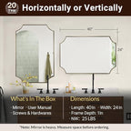 ANDY STAR Gold Scalloped Rectangle Mirror, 24x40 Inch Rectangle Bathroom Mirror, Accent Rectangular Mirror with Scalloped Edge Corner, Brass Bathroom Mirror with Anti-Rust Finish, Horizontal/Vertical