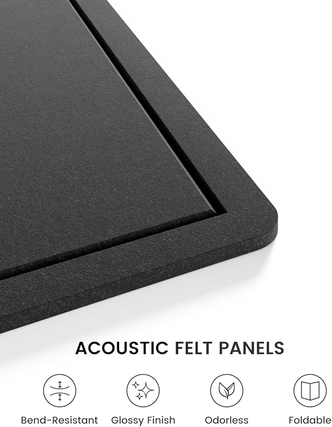 Fluxynara Bulletin Board,35.4" x 23.6" Cork Board Alternative with 12 Safe Removable Adhesive Tabs, Foldable Felt Pin Board for Home Office, Classroom, Bedroom,Entryway for Walls—Black