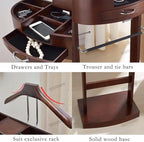 Suit Valet Stand for Men, Freestanding Clothes Valet Stand with Base, Walnut Color