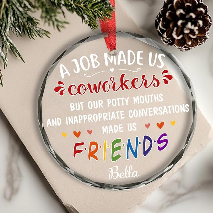 BSQUIELE Personalized Christmas Glass Ornament 2025 - Appreciation Gift for Coworkers - Funny Birthday Friendship Thank You Gift for Work Bestie Friends, Boss, Manager, ColleagueTree Decoration