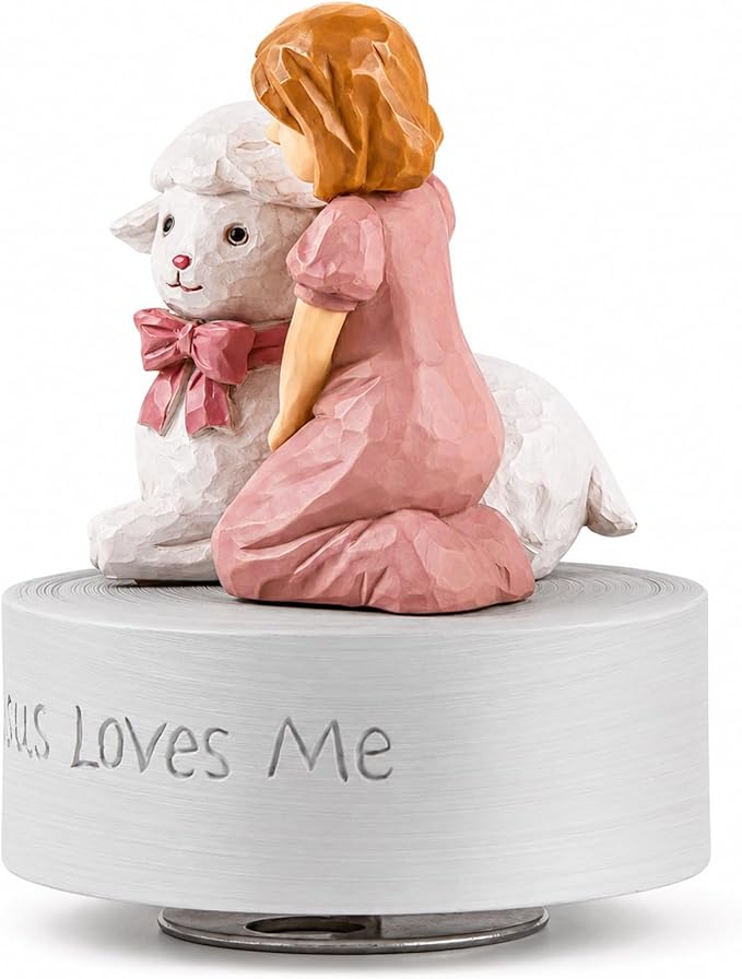 AIDLNS Jesus Loves Me Music Box, Christian Baptism Gift for Girls, Hand-Painted Lamb Figurine, Religious Keepsake for Christening, First Communion, Easter, Christmas, Granddaughter & Goddaughter Gift