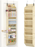 Lifewit 1 Pack Over the Door Organizer, Clear Window Hanging Storage with 4 Side Pockets, Anti Tilt 40 lbs Load Behind Door for Pantry, Nursery, Bathroom, Bedroom, Dorm, 6 Section, Beige