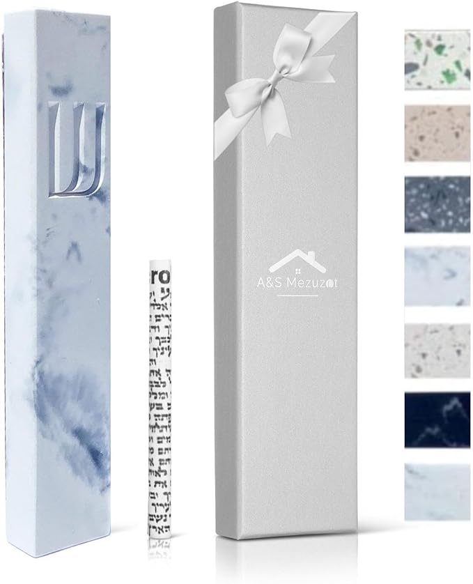 A&S Modern Stone Mezuzah Case Design, Mezuza Cover for Scroll Protection, Easy Peel and Stick Houswarming Gift and Home Blessing