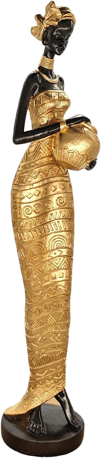 African Statue Sculptures - 16.4" Lady Figure Figurines,Table Top Resin Home Decor,Suitable for Placement in Study, Bedroom, Living Room(Gold)