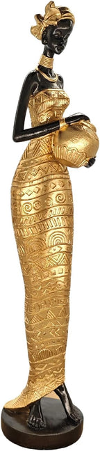 African Statue Sculptures - 16.4" Lady Figure Figurines,Table Top Resin Home Decor,Suitable for Placement in Study, Bedroom, Living Room(Gold)