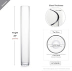 WGVI Quality Thick Weighted Tall Clear Cylinder Glass Vases, 4" W x 28" H, Flower Arrangement Floating Candle Holders Wedding Centerpieces Event Floral Container Display Décor, Bulk Wholesale, 6 Pcs