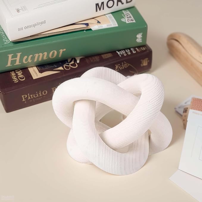 Wood Chain Link Decor-3 Link Wood Knot Decor Hand Carved Coffee Table Decor Farmhouse Rustic Shelf Decor Boho Modern Simplicity Decorative Objects for Living Room Bedroom Decorations (White)