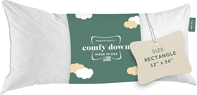 ComfyDown Decorative Throw Pillow Insert, Down and Feather Fill, 100% Cotton Cover, 233 Thread Count - Made in USA (12 X 34)