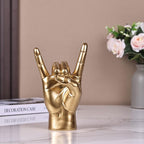 QIANLING 7.7" Gold Resin Rock On Hand Gesture Statue - Rock Culture Music Lovers' Decorative Tabletop Sculpture for Bookshelf, Desk & Mantel Decor in Home or Office, Modern Symbolic Figurine