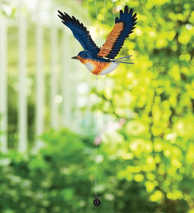 Regal Art & Gift Flying Bird Hanging Metal Mobile - Decorative Outdoor Wind Motion Sculpture for Patio, Porch & Garden Décor - Blue Bird