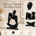 Black Bookshelf Decor Thinker Statue, Abstract Reading Figurine Style B, Resin Decorative Bookend for Coffee Table, Shelf, Home Office, Library
