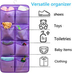 Dual Sided Hanging Closet Organizer Shoe Rack Holder with 26 Large Pockets (Purple)
