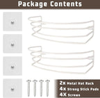 Hat Organizer for Baseball Caps, 2-Pack Beige White Metal Hat Rack for Wall Door, Adhesive/Wall Mounted Hat Storage Holder Small Closet Organizers and Storage Solution Ideas