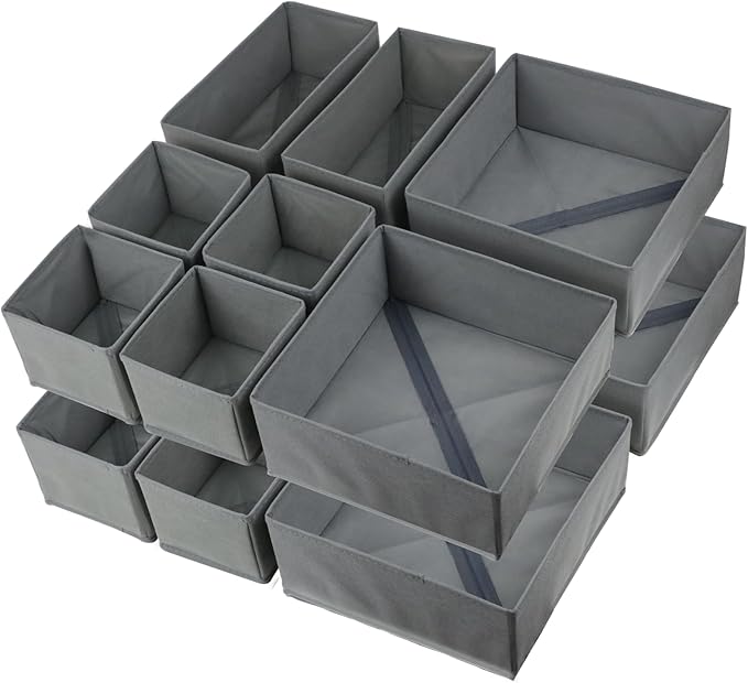 16 Pack Drawer Organizer Clothes, Foldable Fabric Dresser Organizer Closet Organizers and Storage Box for Underwear,Folded Clothes,Baby Clothing,Socks,Bra,Towels,Ties(Gray)