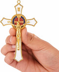 St Benedict Crucifix White,Crucifix Wall Cross for Catholic Decor,Medalla De San Benito,Jesus Christ Hanging Cross Wall Decor,Crucifijo Del Perdon,Saint Benedict Medal Prayer for Home Decoration