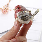 Hand Painted Trinket Box for Home Decor Accents, Enamel Hinged Jewelry Box for Bookshelf Office Table Desk Decoration, Classical Figurine Collectible Keepsake Animal Sculptures (Robin Bird)