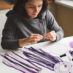 DIY Purple Moon Lace Gothic Dream Catcher kit 2 Set Boho Large Half Circle Handmade Dream Catcher Kit with Purple Agate for Wall Decor Women Gift Moon Sun DIY Gifts for Bedroom Christmas