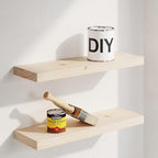 Homeforia 18 inch Wood Floating Shelves, High End Solid Natural Wood 18inch Floating Shelf for Wall Mounted, Unfinished Wooden 18in Floating Shelves, Heavy Duty Bracket, 18 X 6.5 X 1.75 inch, Set of 2
