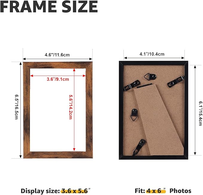 Giftgarden 4x6 Picture Frame Set of 18, Lightweight 4 by 6 Frames Bulk for Gallery Wall Photo Hanging and Tabletop Display, Rustic Brown