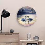 Decorative Plates, Sunset Couple Swans Lake with Tree Painting Ceramic Dinner Plate Home Wobble-Plate with Display Stand, Wall Hanging Decor for Living Dining Room Kitchen Household 10 Inch
