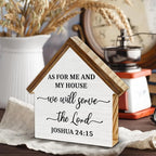 Bible Verse Decor, As for Me and My House We Will Serve The Lord House Shaped Wood Block Sign, Christian Home Room Decor for Desk Table Shelf