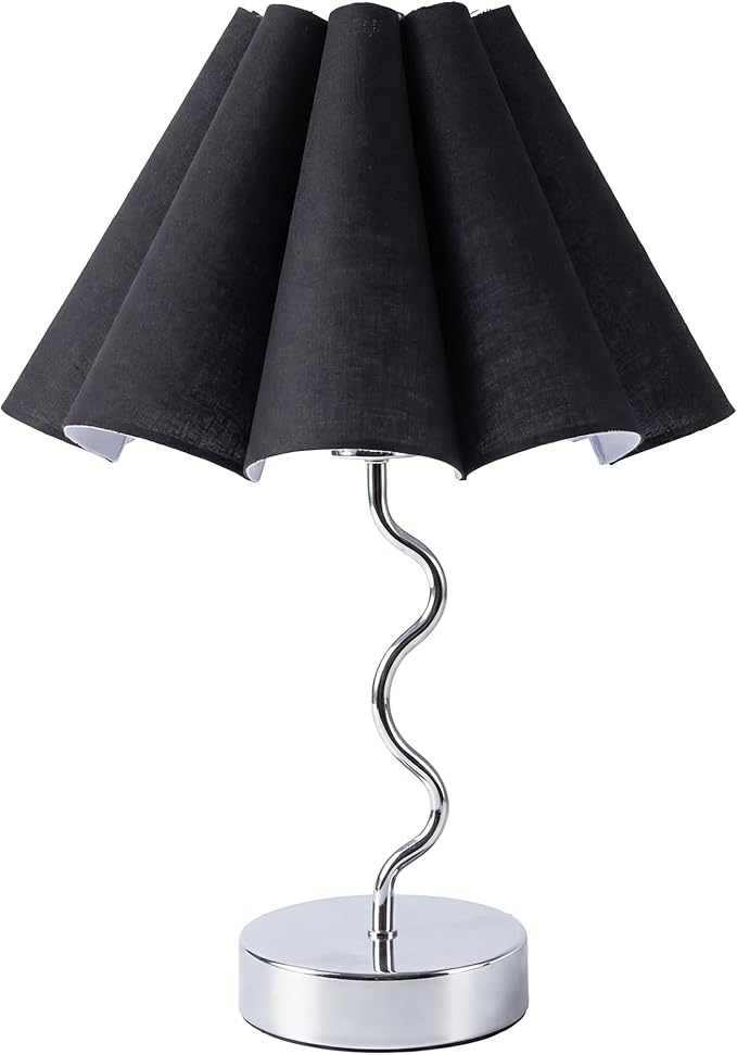 EOEYYOYB Pleated Table Lamp, Table Lamp for Bedroom, Bedside Lamps for Nightstand with Linen Lampshade, Modern Lamp for Bedroom Home Office Decor, Chrome