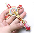 Bovemee Saint Benedict Benedictine Red Enamel 4.7X2.7 Inch Protection Wall Crucifix Cross Catholic San Benito Medalla Prayer Decoration